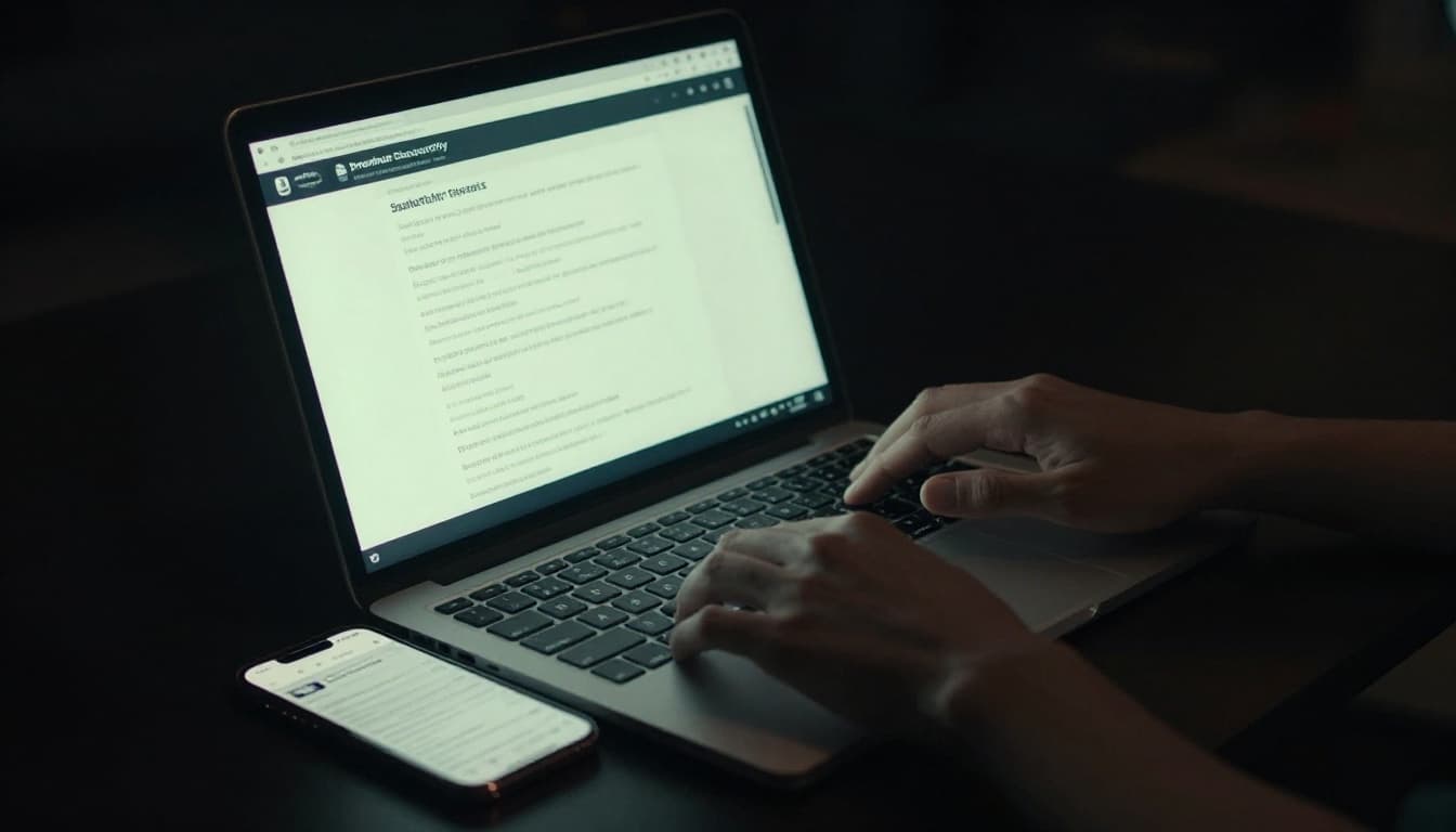 Hands following an activation lock guide on a laptop with a phone nearby